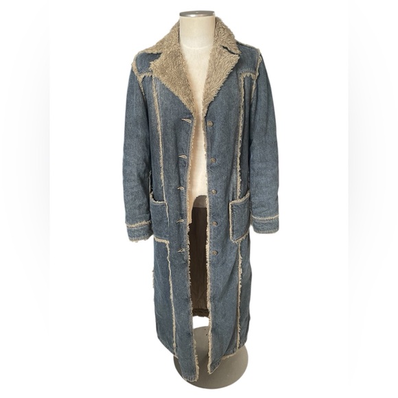 Giacca Blue Denim Coat with faux fur Trim - Picture 2 of 9